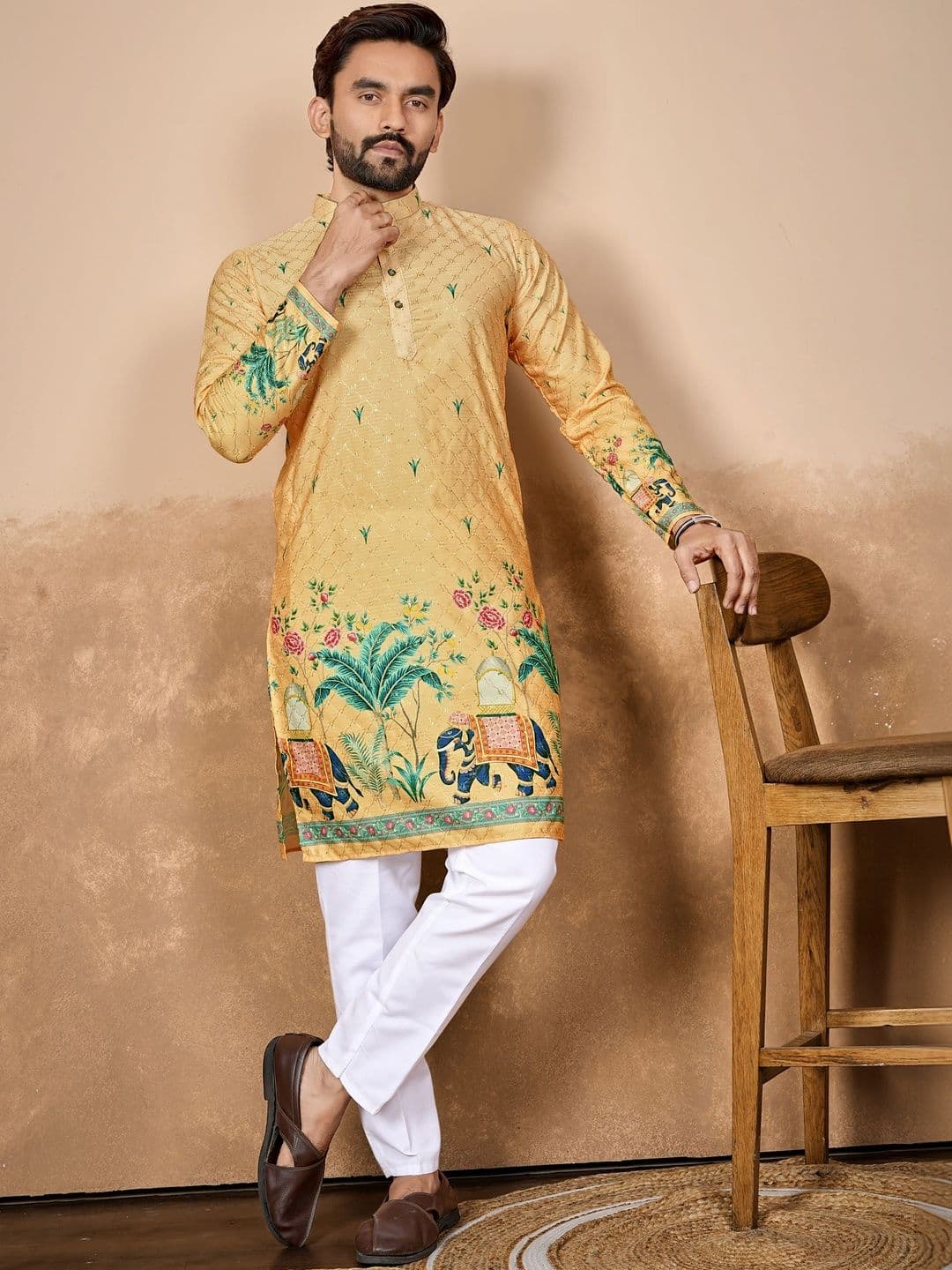 CHARLOTTE GRACIOUS Men Printed Sequinned Shadow Work Kurta - view 1