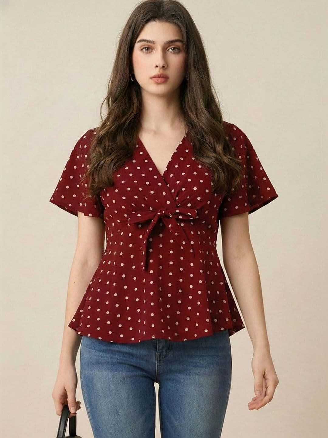 SZN Polka Dot Print Crepe Wrap Top - view 1