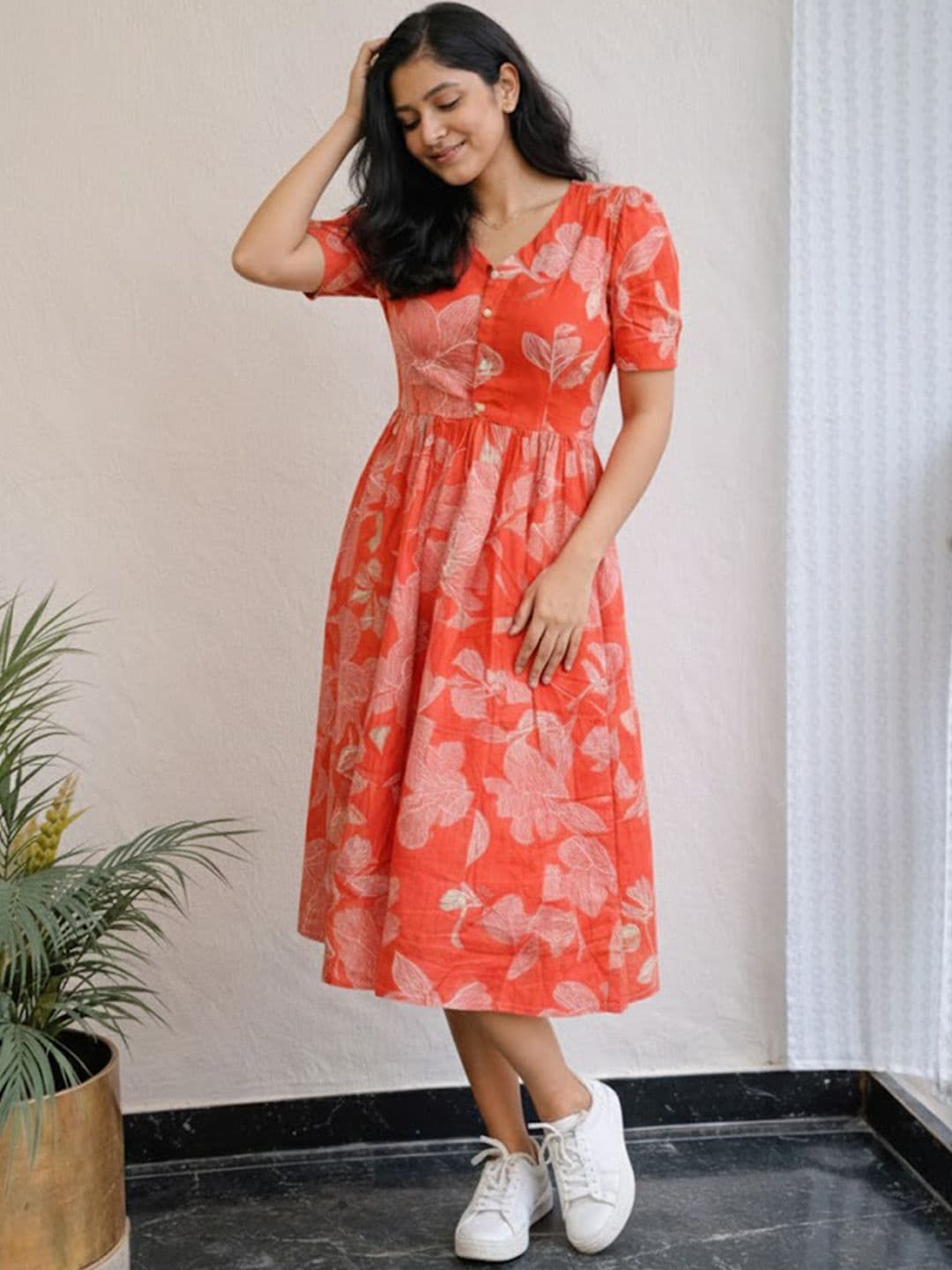 VCJ Floral Print Puff Sleeve A-Line Dress - view 1