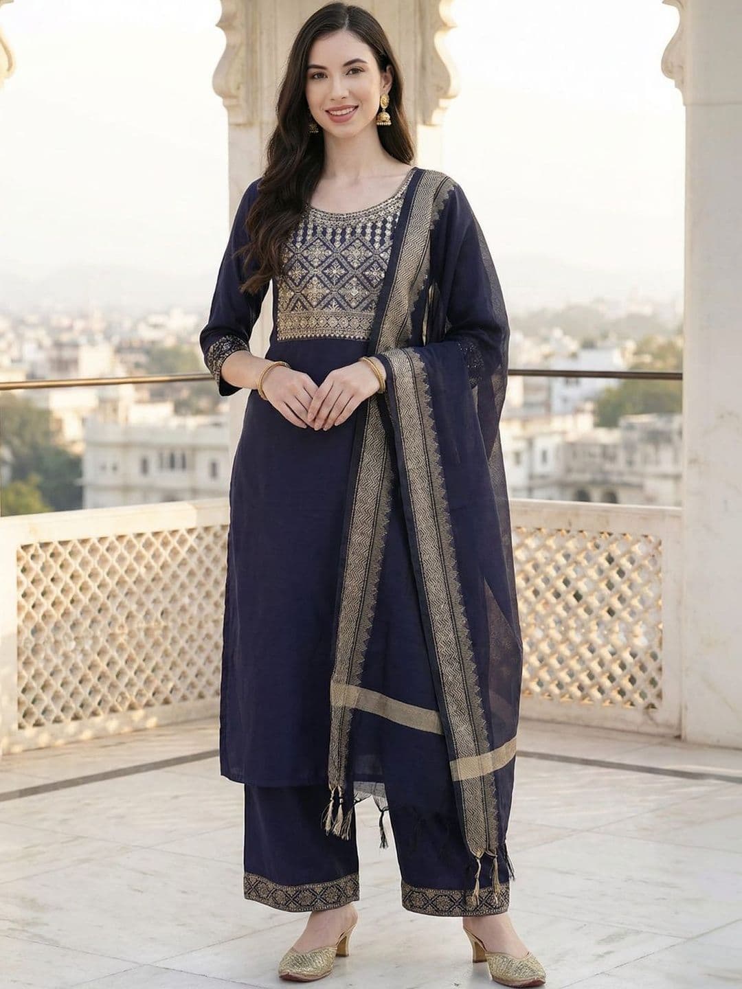 Indo Era Woven Design Dupatta with Zari - view 1