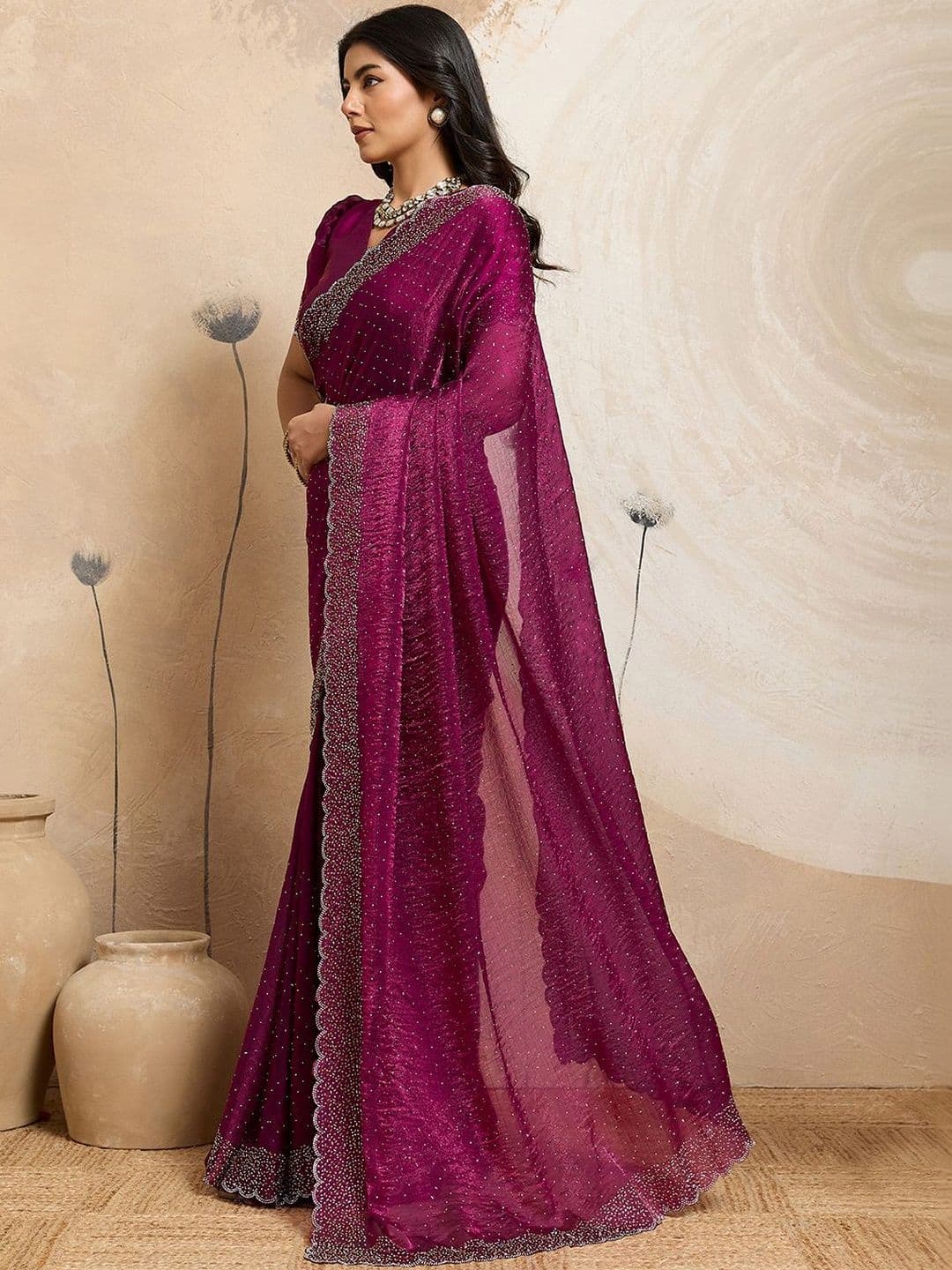 Urban Pallu Embellished Beads and Stones Organza Heavy Work Saree - view 1