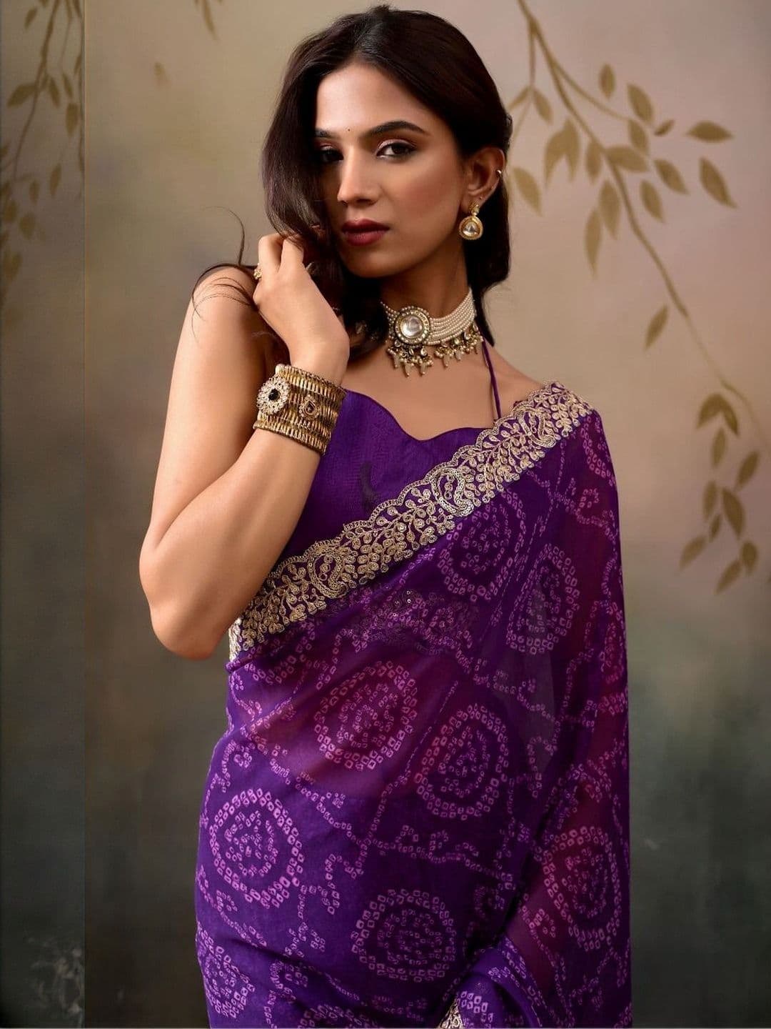 Parmila Fashion Bandhani Embroidered Poly Georgette Designer Bandhani Saree - view 1