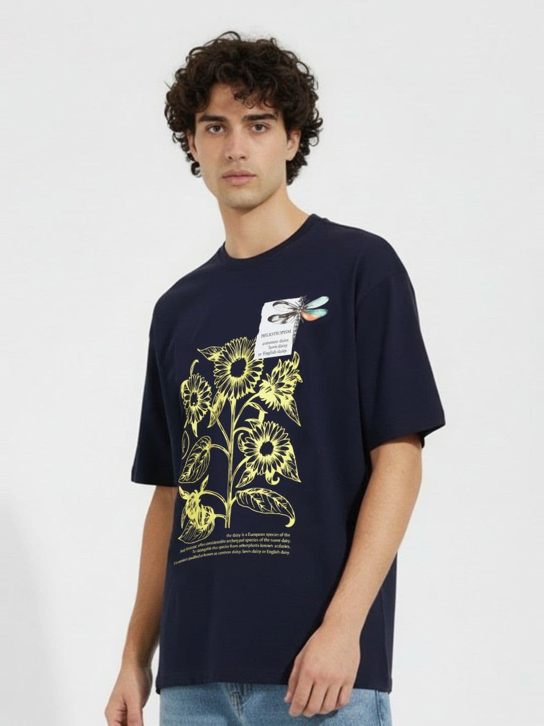 glitchez Oversized Floral Printed Pure Cotton Drop-Shoulder Sleeves T-shirt - view 1