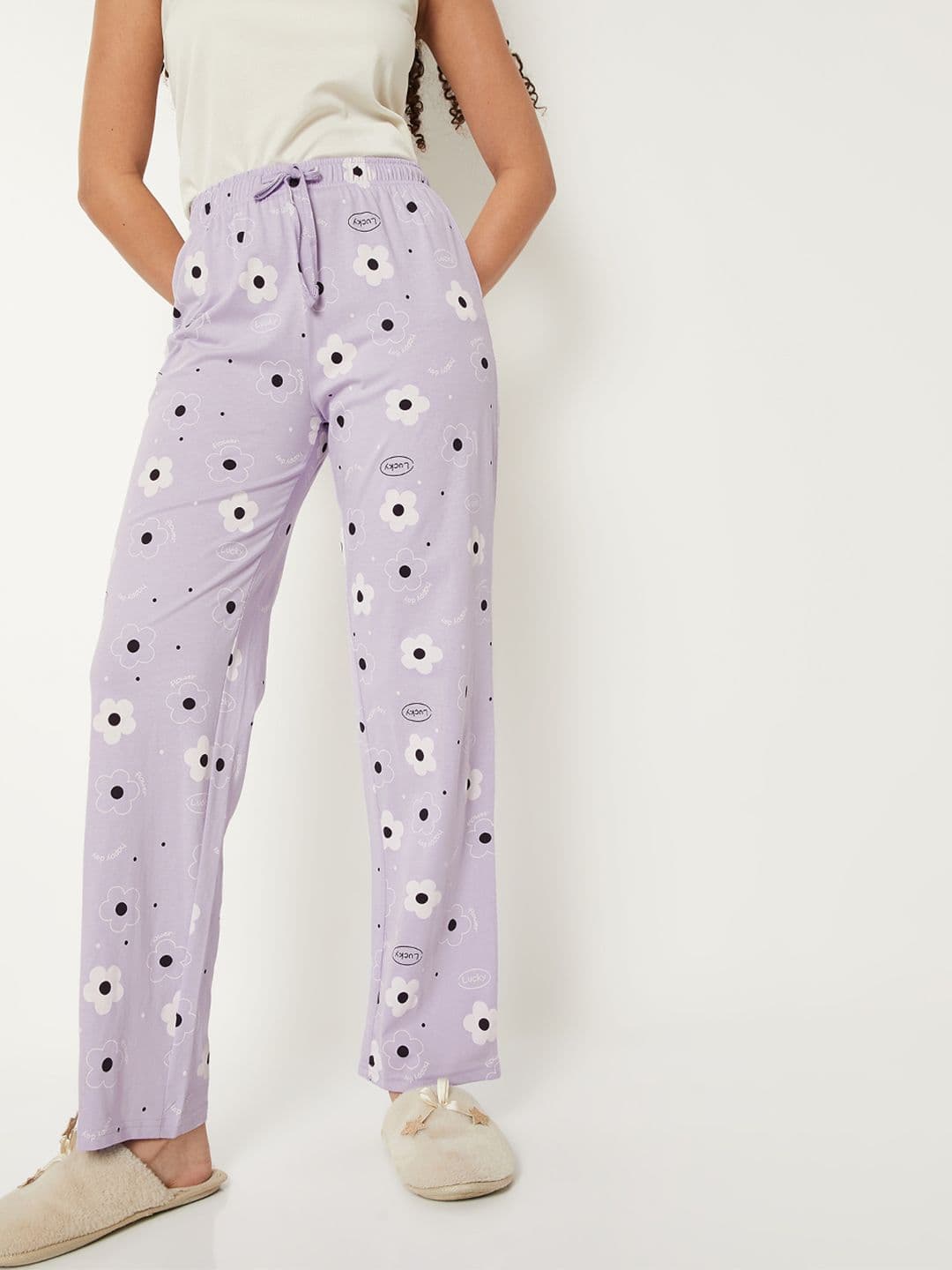 max Cotton Printed Mid-Rise Straight Fit Lounge Pants - view 1