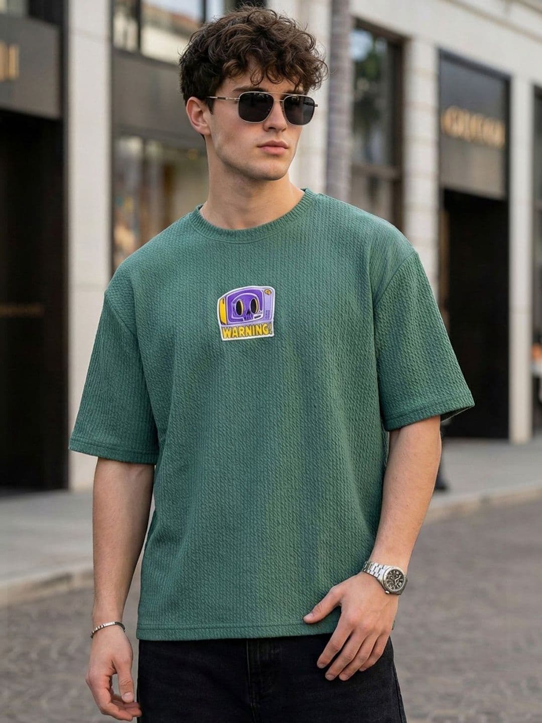 VEIRDO Men Printed Drop-Shoulder Sleeves Pure Cotton T-shirt - view 1