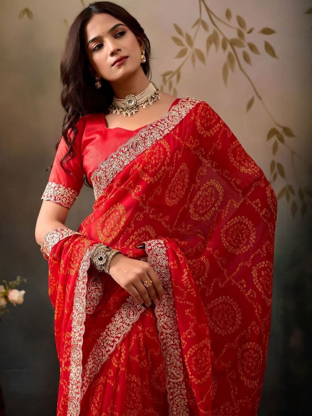 Parmila Fashion Ethnic Motifs Embroidered Poly Georgette Heavy Work Bandhani Saree - view 1