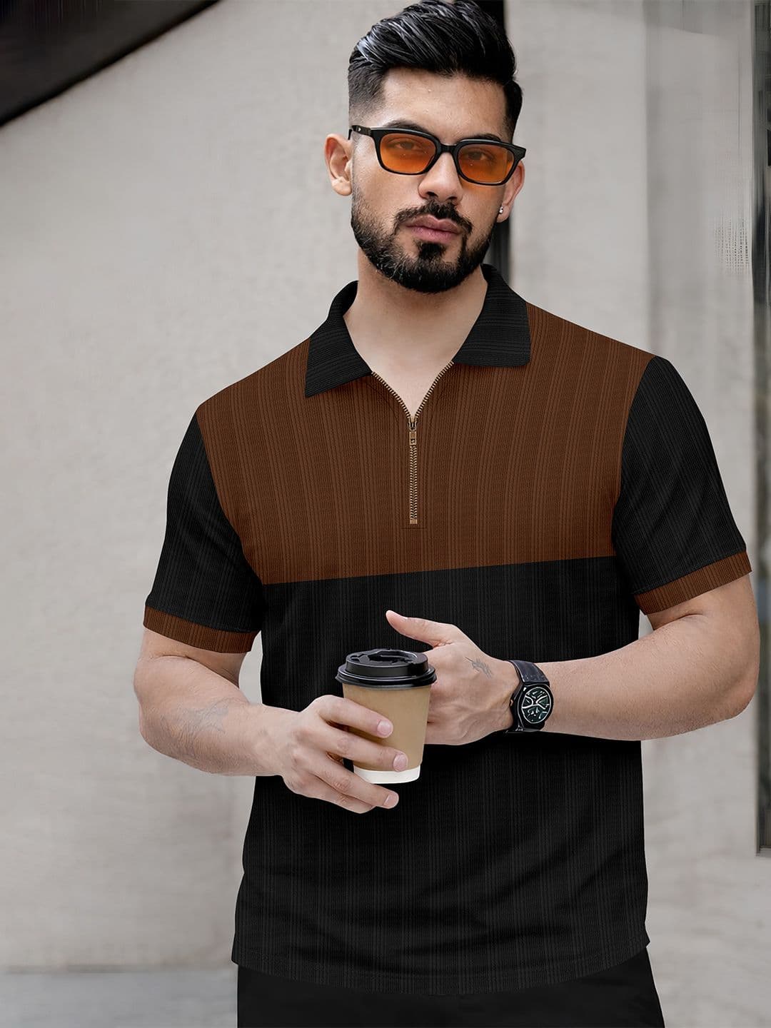 KAJARU Men Colourblocked Polo Collar T-shirt - view 1