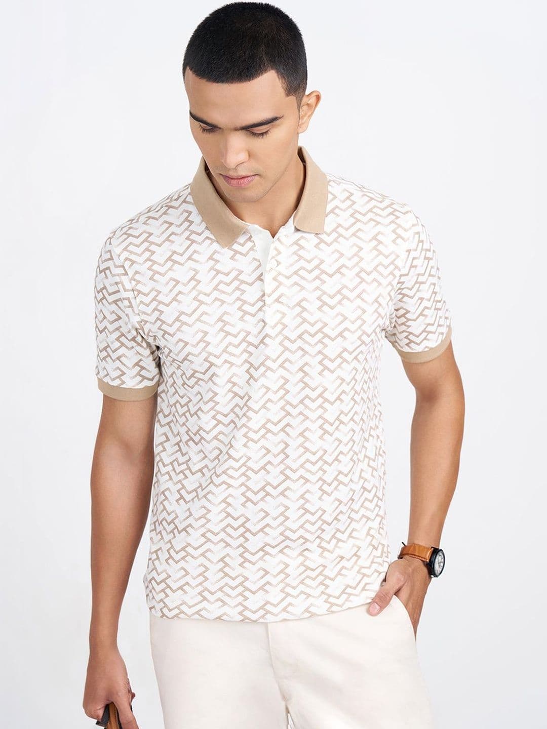 Peregrine by Pantaloons Men Printed Polo Collar Slim Fit T-shirt - view 1