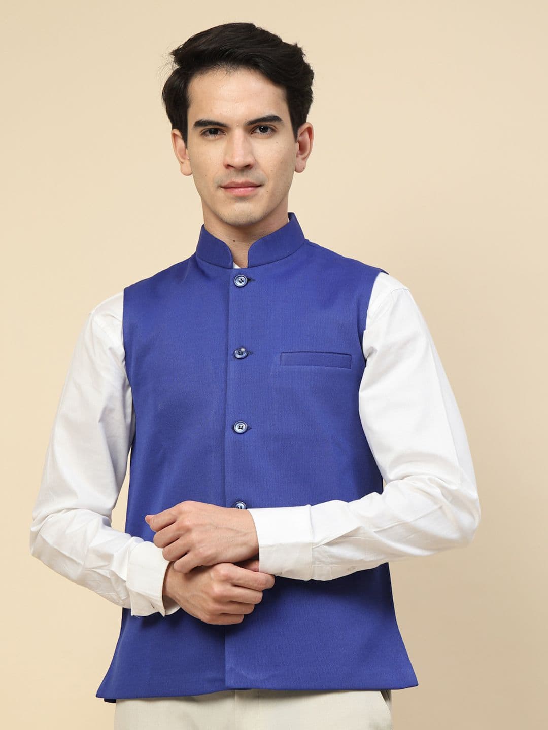 KLOTTHE Mandarin Collar Neck Woven Nehru Jacket - view 1