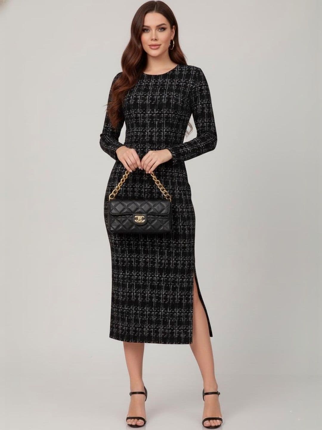 SHYAM SUNDARI Checked Sheath Midi Dress - view 1