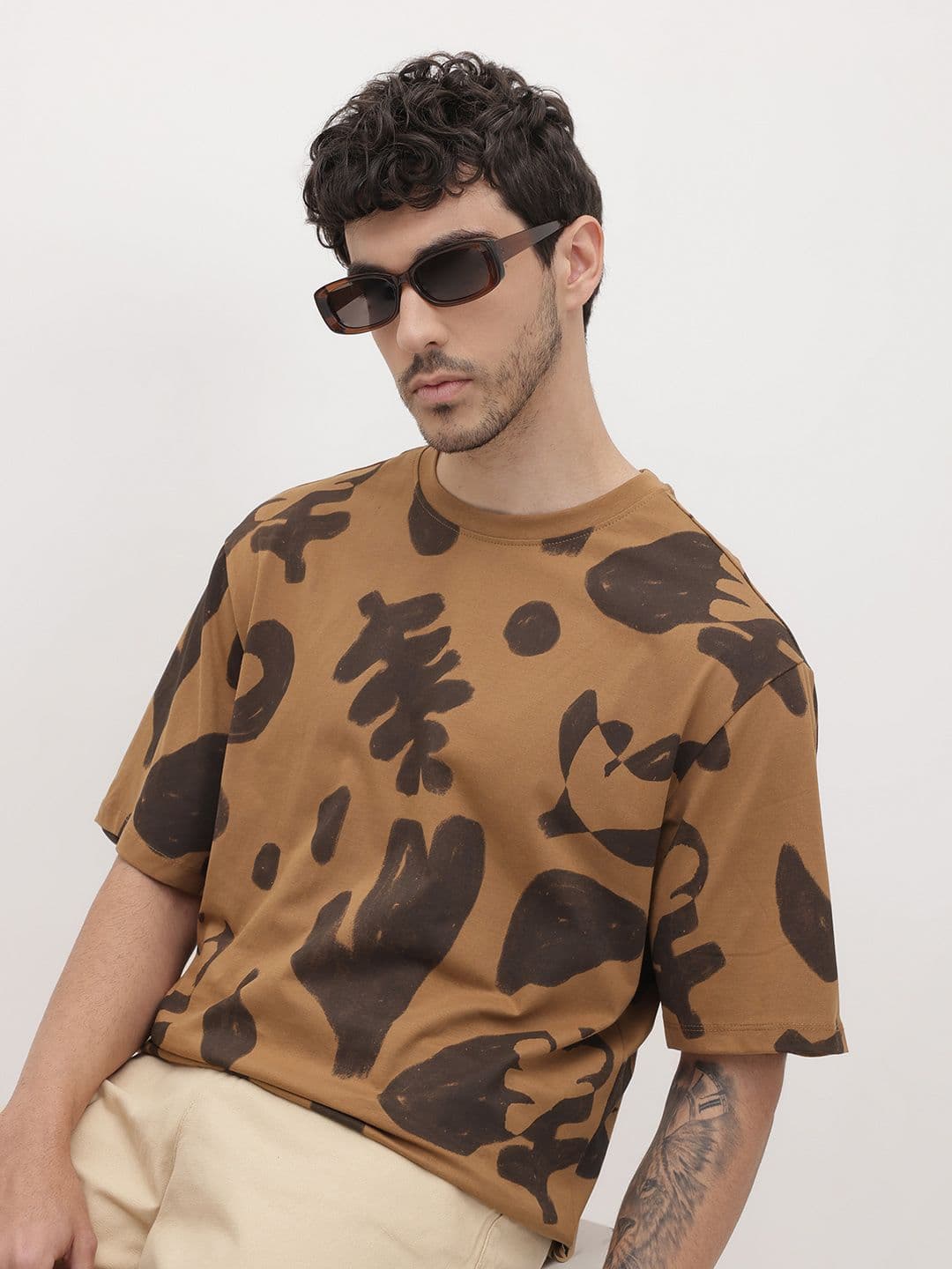 The Roadster Life Co. Printed Drop-Shoulder Sleeves Relaxed Cotton T-shirt - view 1
