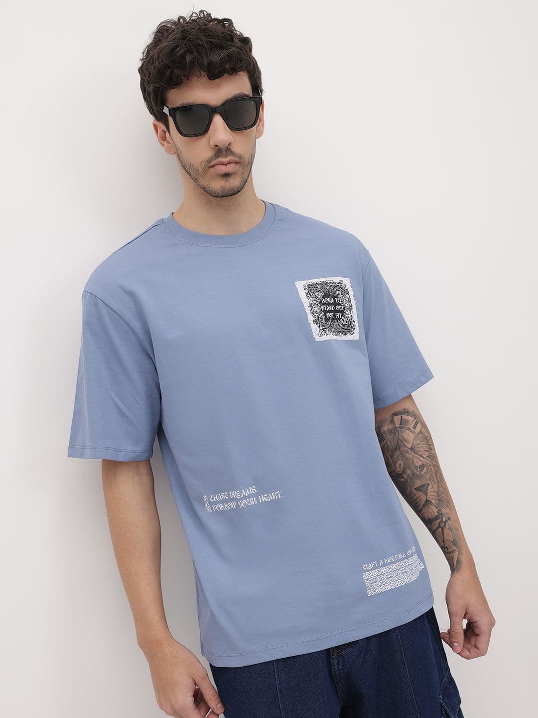 The Roadster Life Co. Printed Drop-Shoulder Sleeves Relaxed Cotton T-shirt - view 1