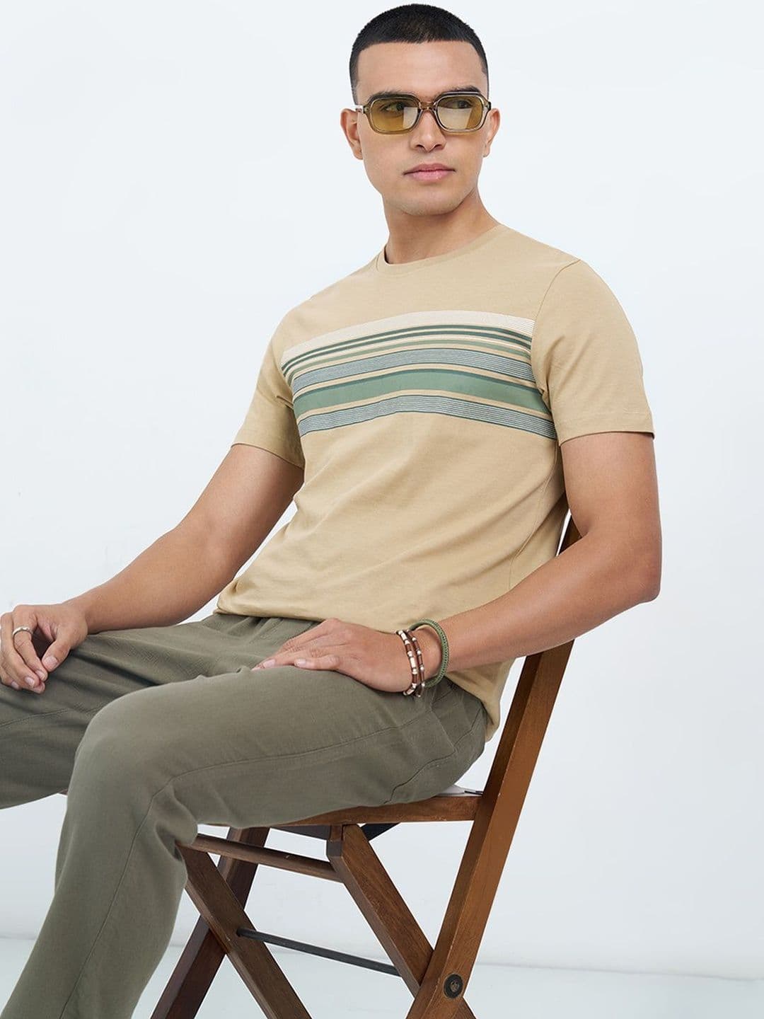 7 Alt by Pantaloons Men Striped Slim Fit T-shirt - view 1