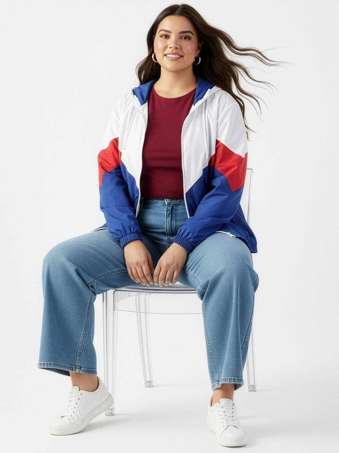 DressBerry Curve Plus Size Colourblocked Hooded Bomber Jacket - view 1
