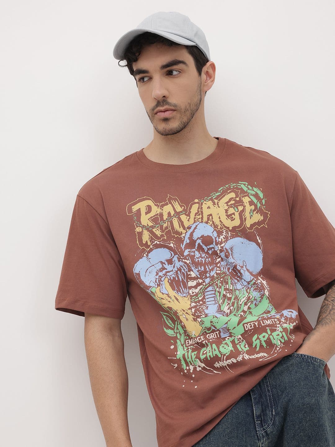 The Roadster Life Co. Printed Drop-Shoulder Sleeves Relaxed Cotton T-shirt - view 1