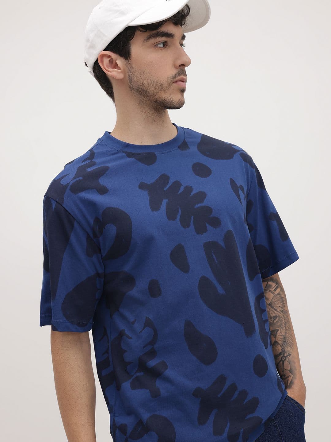 The Roadster Life Co. Abstract Self Design Pure Cotton Relaxed Fit T-shirt - view 1