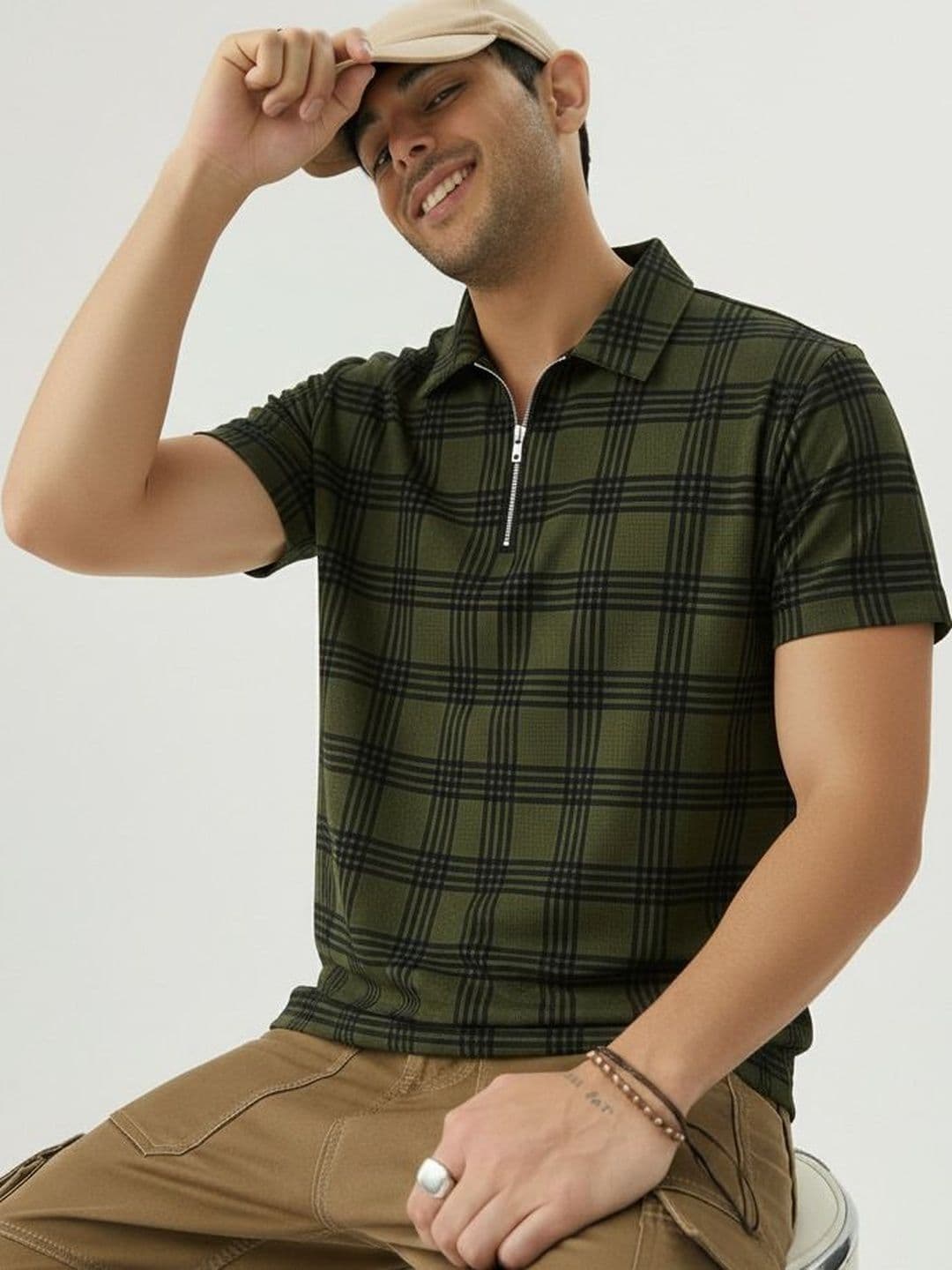 Mobox Men Checked Polo Collar T-shirt - view 1