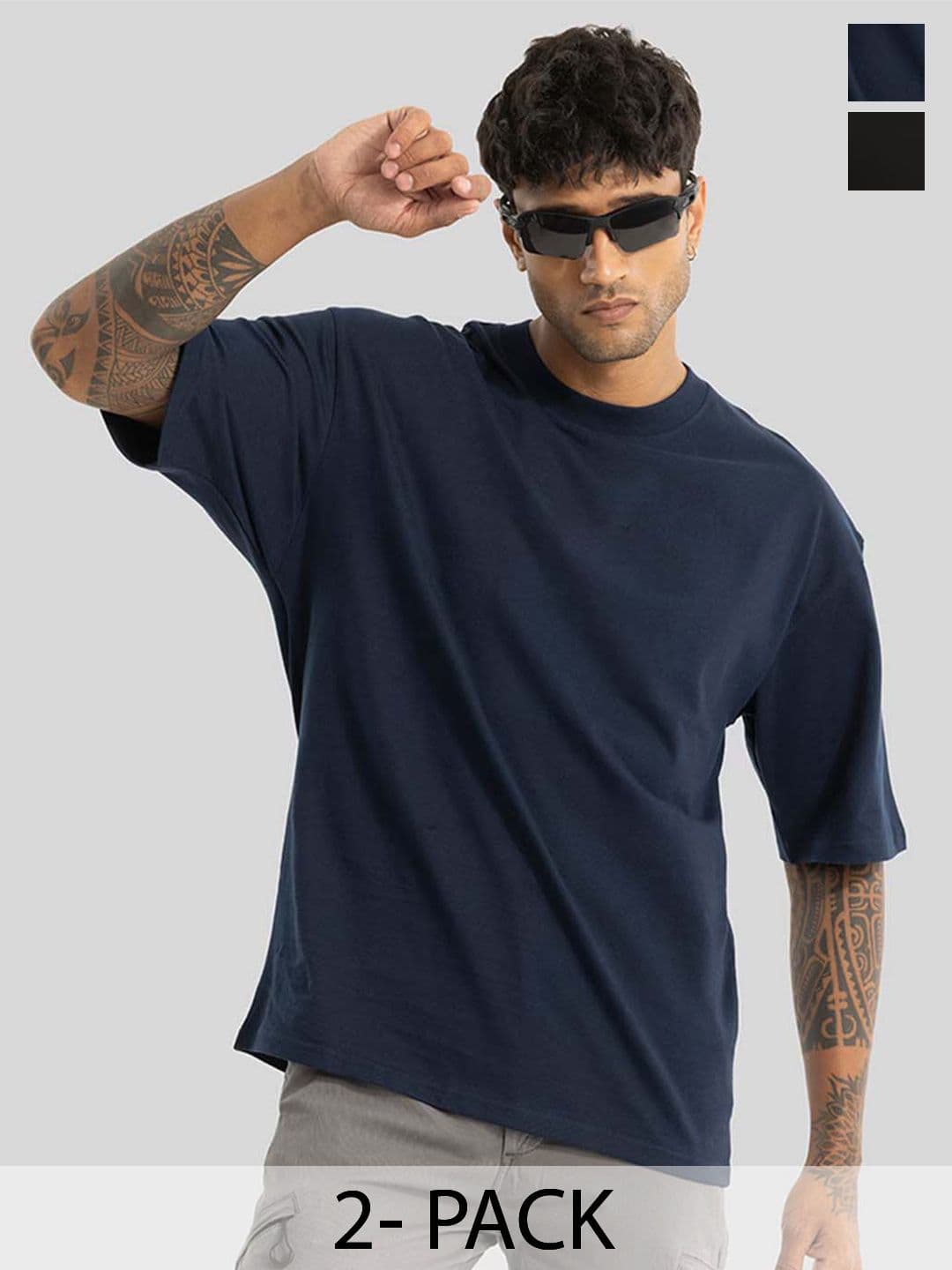 RuledBySun Men's Oversized Black Cotton T-shirt with Drop-Shoulder Sleeves - view 1