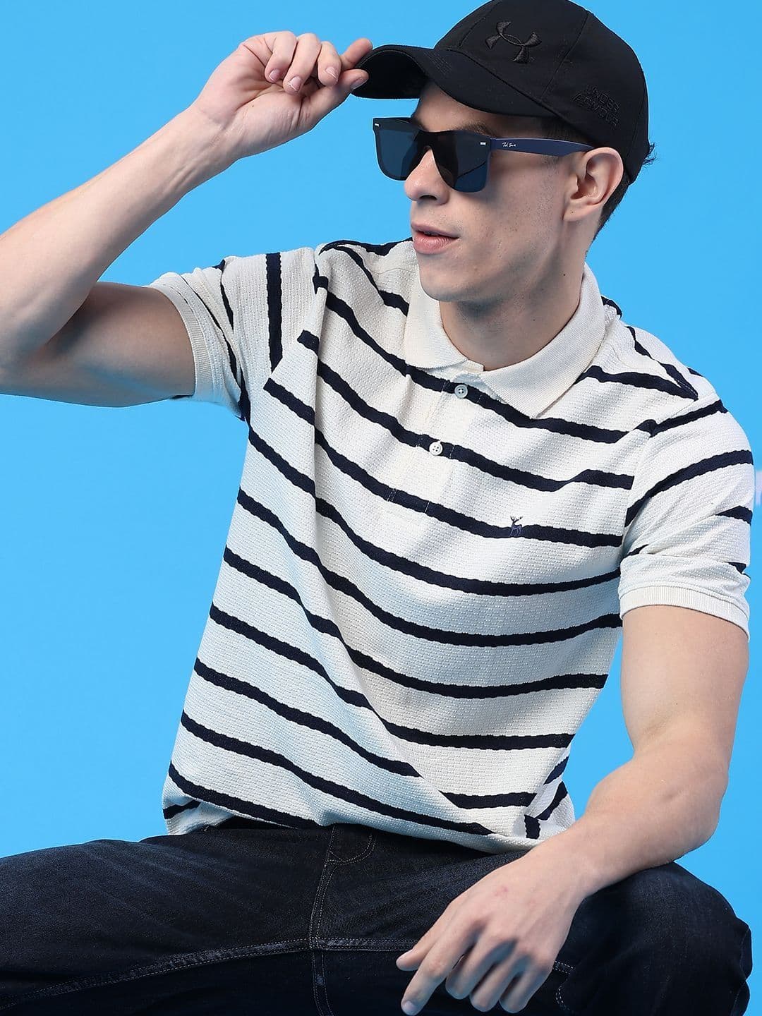 V-Mart Men Striped Polo Collar T-shirt - view 1