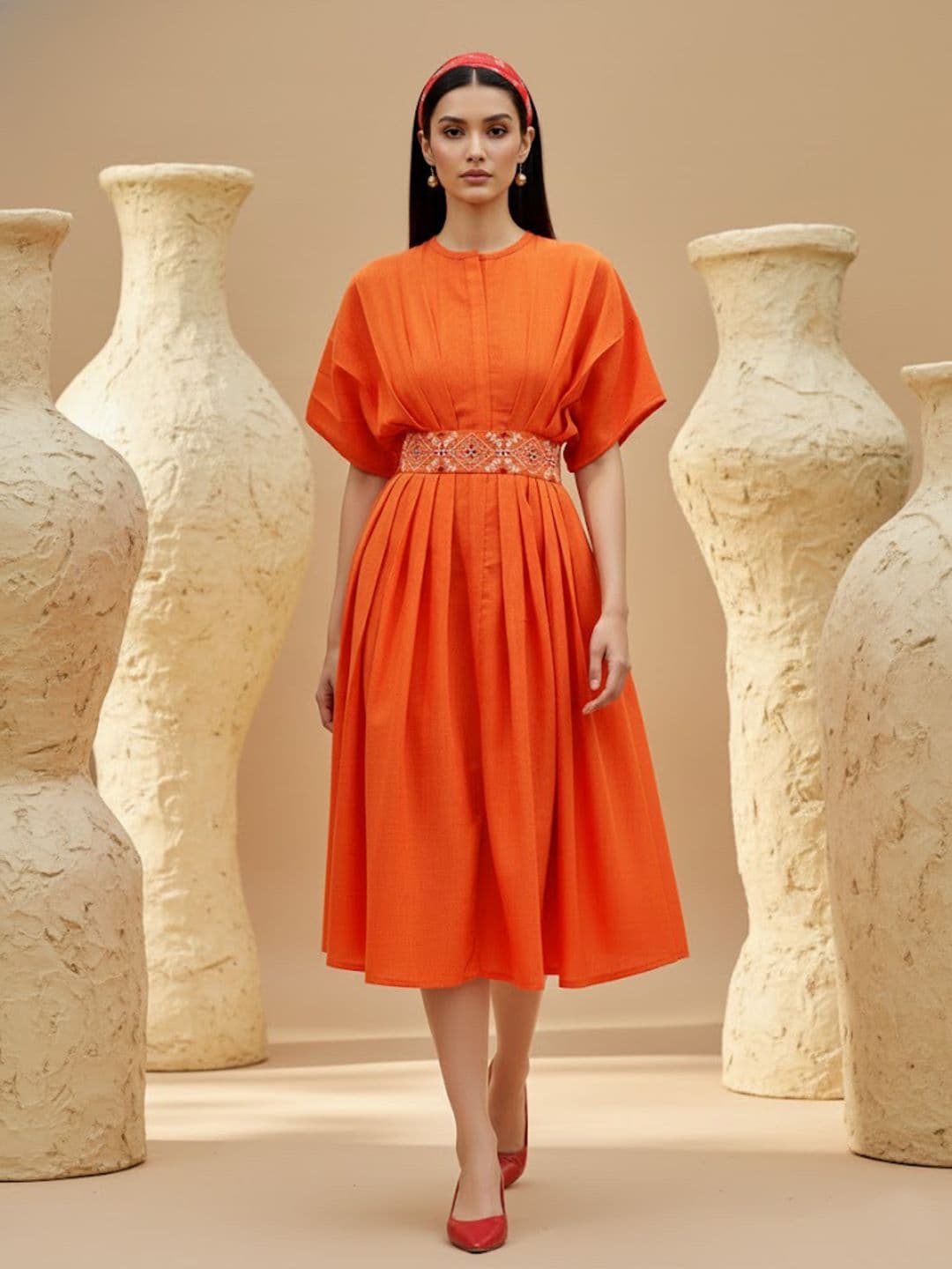 PURVAJA Batwing Sleeve Linen Fit & Flare Dress - view 1