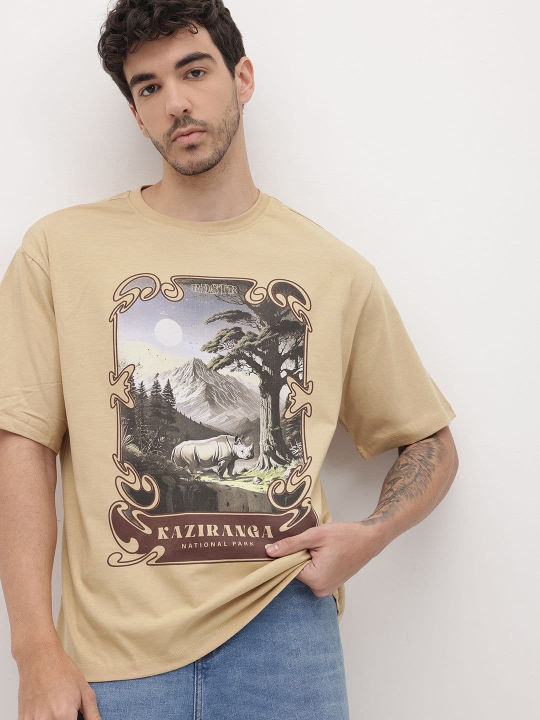 The Roadster Life Co. Graphic Printed Pure Cotton Relaxed Fit T-shirt - view 1