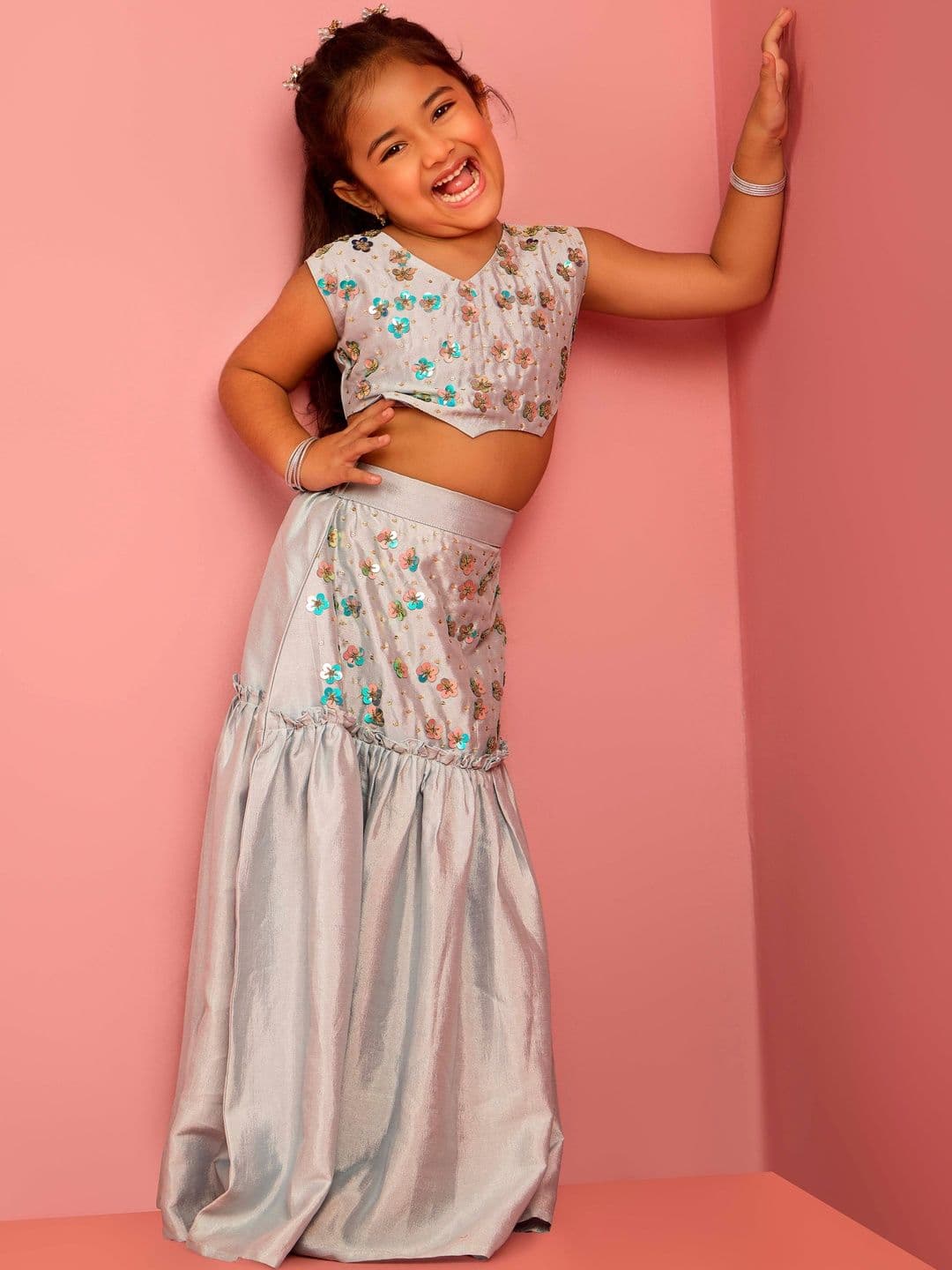 VASTRAMAY Girls Aqua Embellished Sequinned Lehenga Choli Set - view 1
