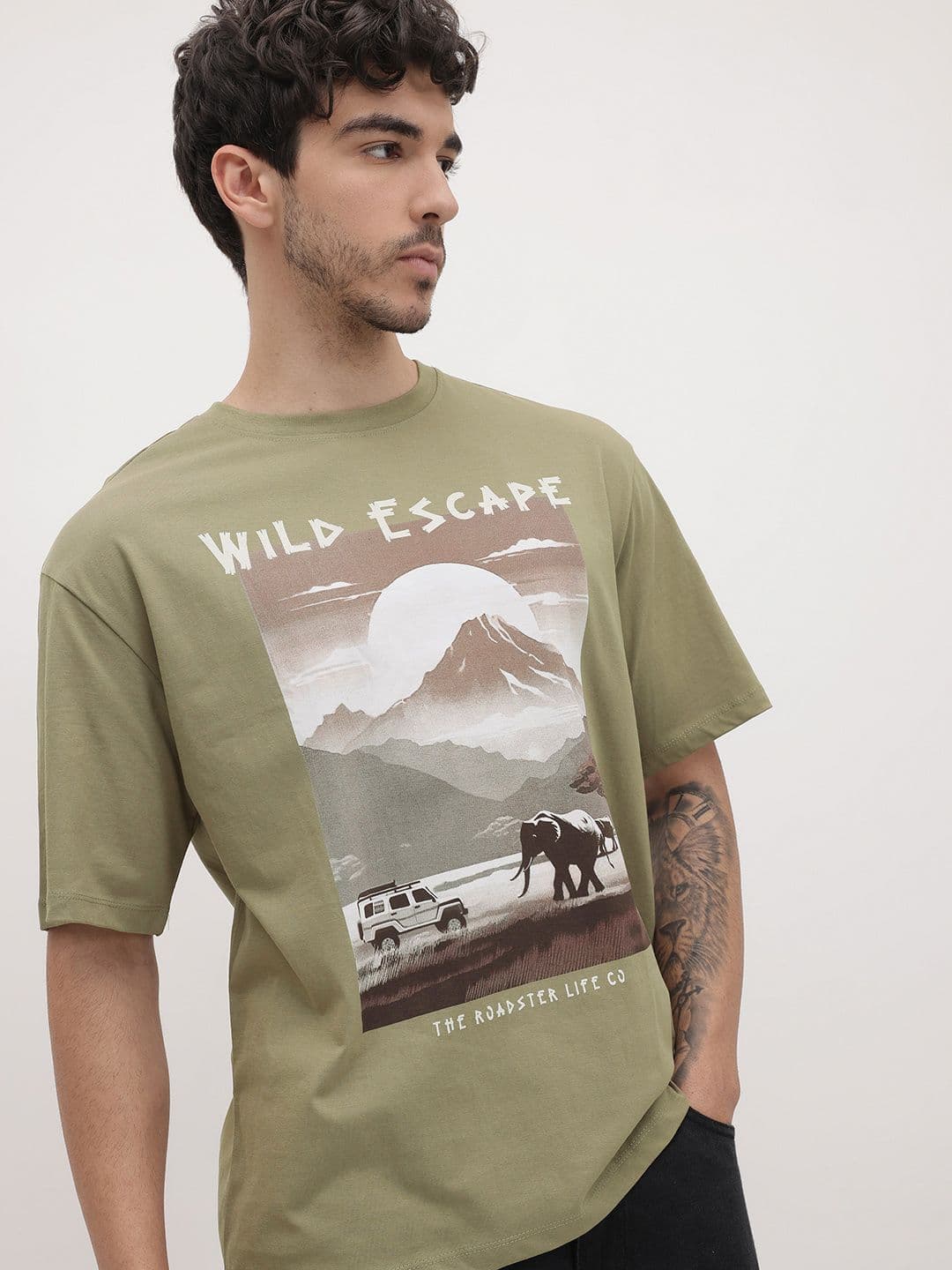 The Roadster Life Co. Printed Drop-Shoulder Sleeves Relaxed Cotton T-shirt - view 1