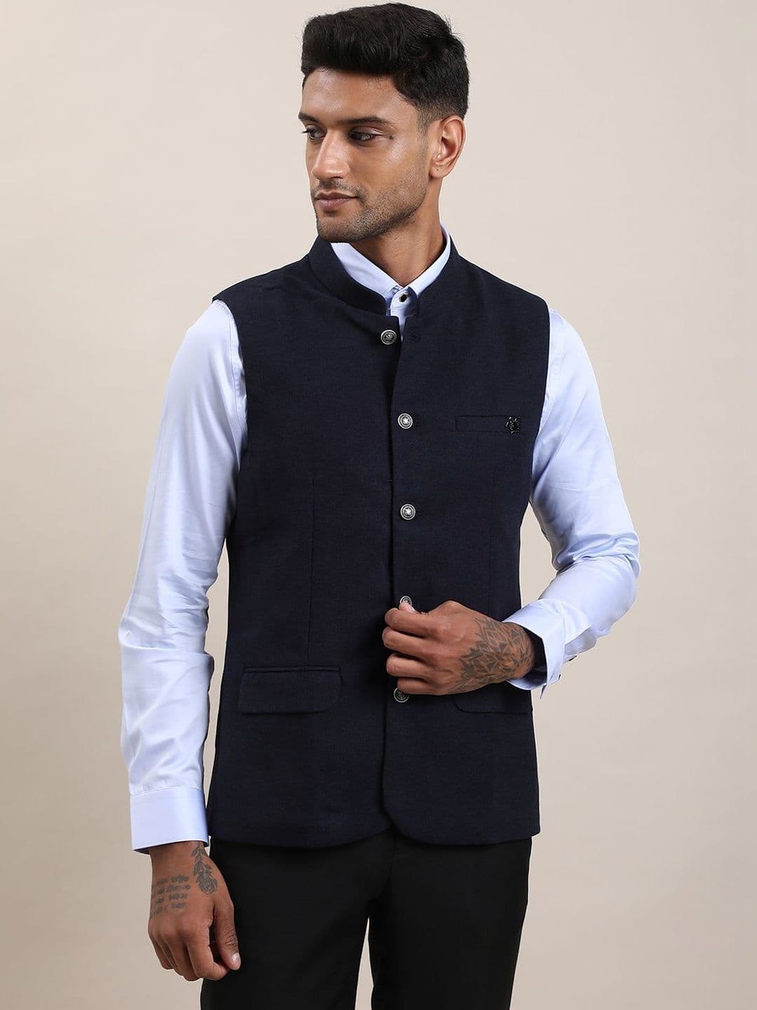 Turtle Polyrayon Woven Nehru Jackets - view 1