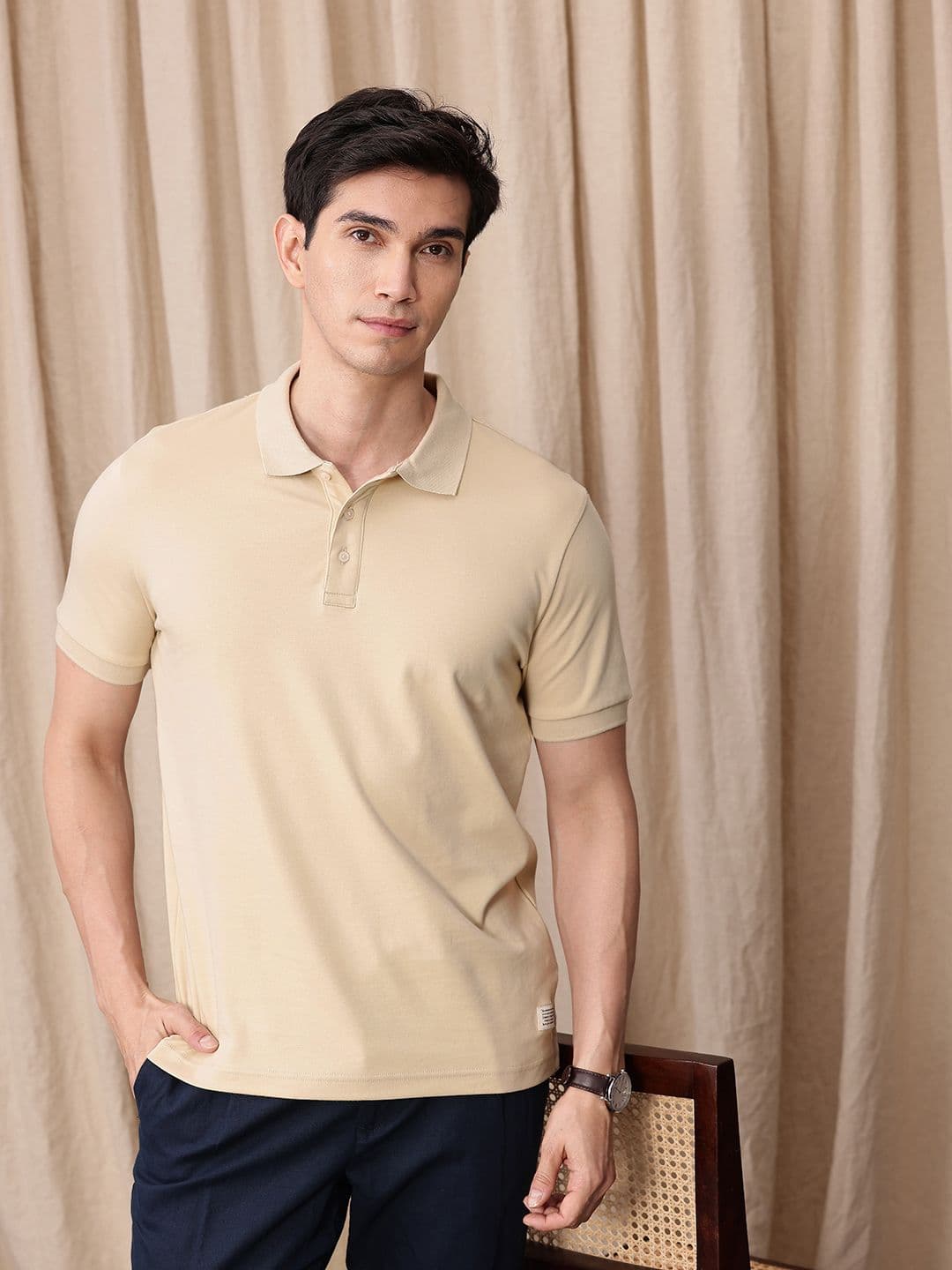 Mr Bowerbird Pure Cotton Tailored Fit Polo Collar T-shirt - view 1