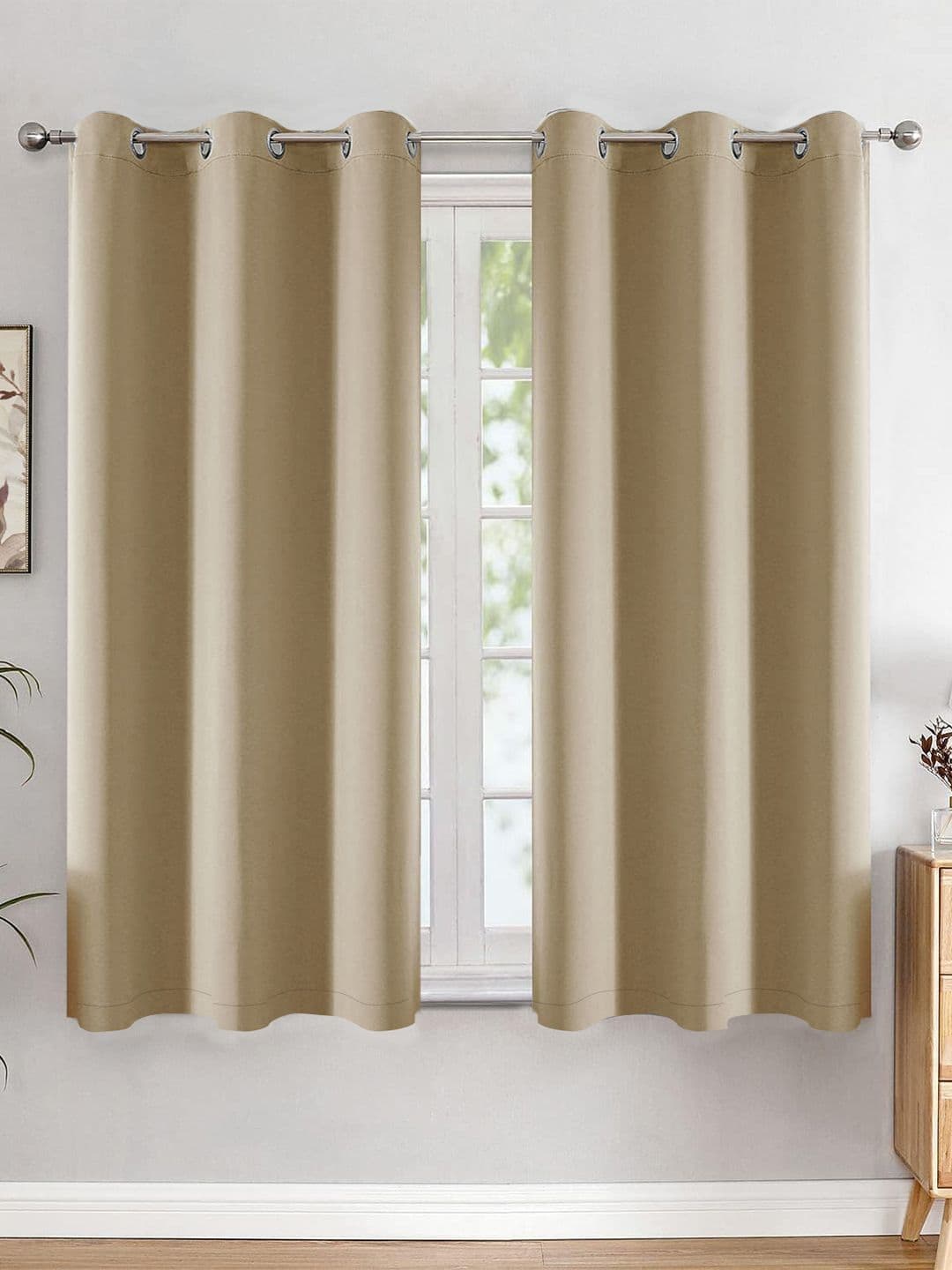 HOMEMONDE Beige Set of 2 Black Out Window Curtains - view 1