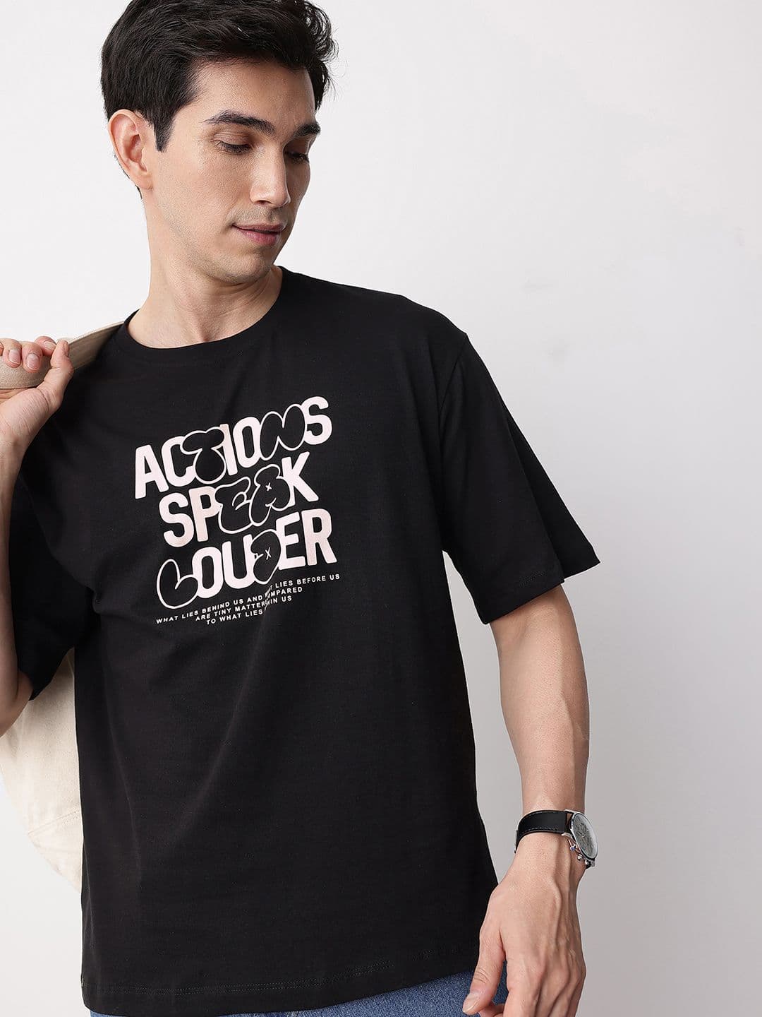 Mast & Harbour Typography Printed Drop-Shoulder Sleeves Pure Cotton T-shirt - view 1