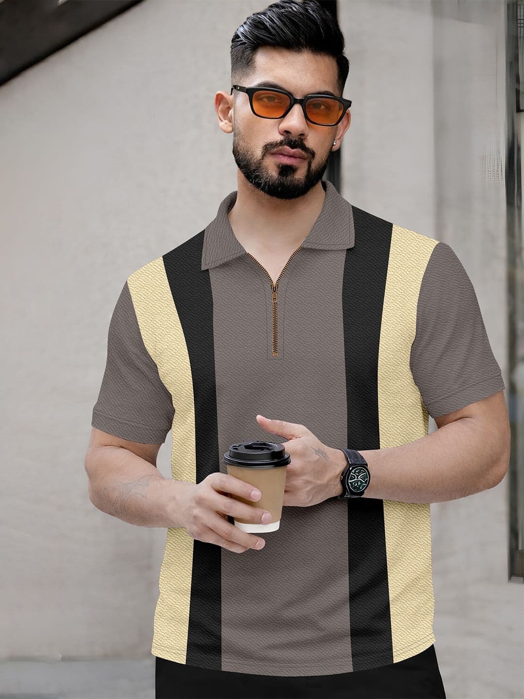 KAJARU Men Colourblocked Polo Collar T-shirt - view 1