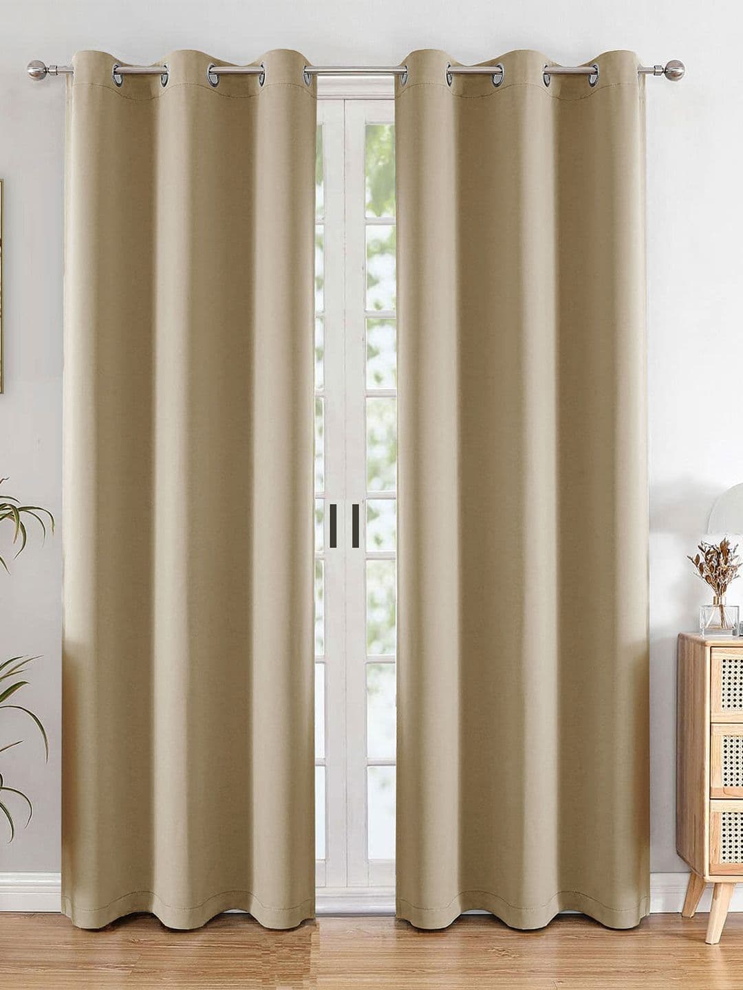 HOMEMONDE Beige Set of 2 Black Out Long Door Curtain - view 1