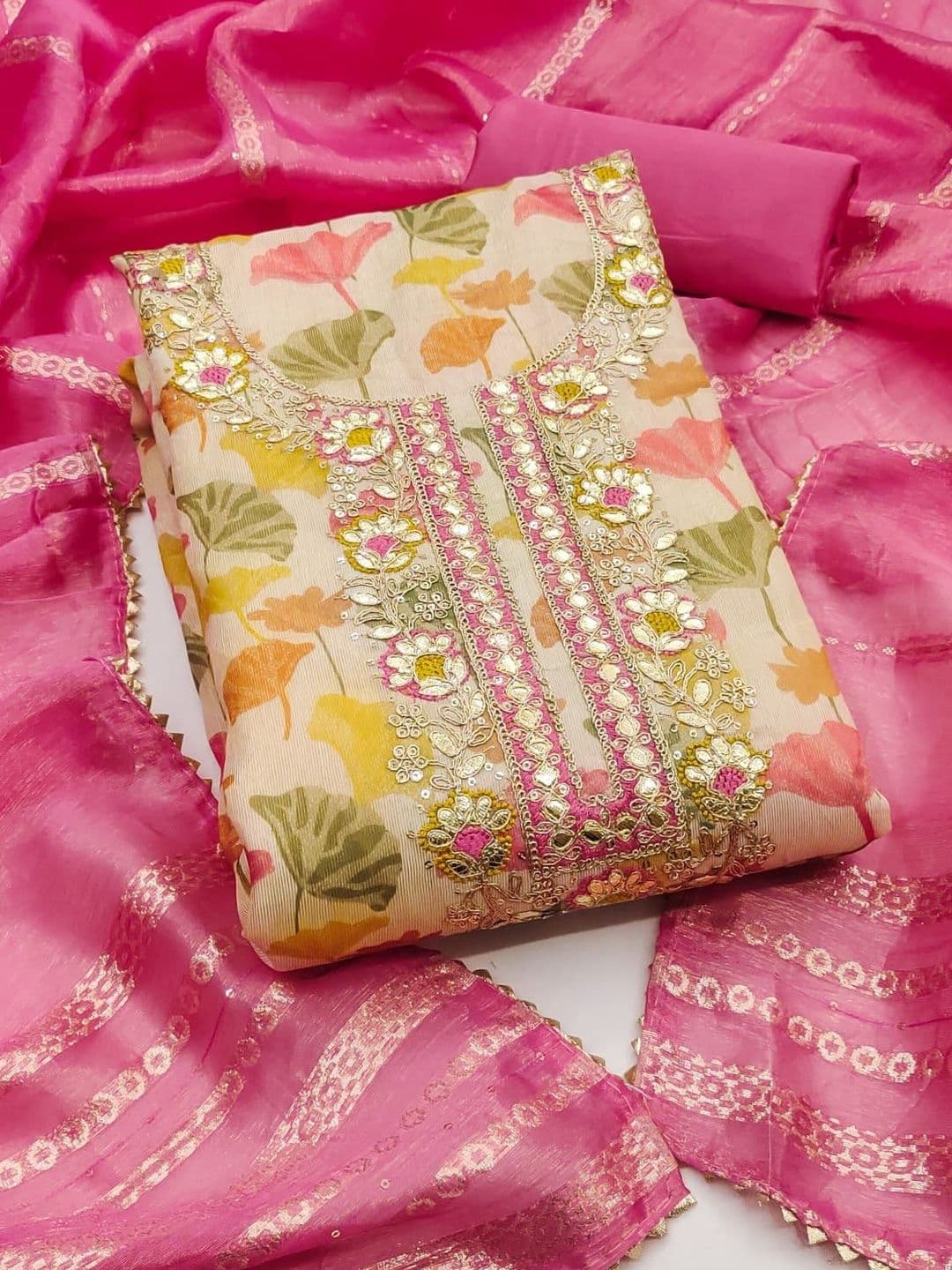 HERE&NOW Printed Pure Cotton Unstitched Dress Material - view 1
