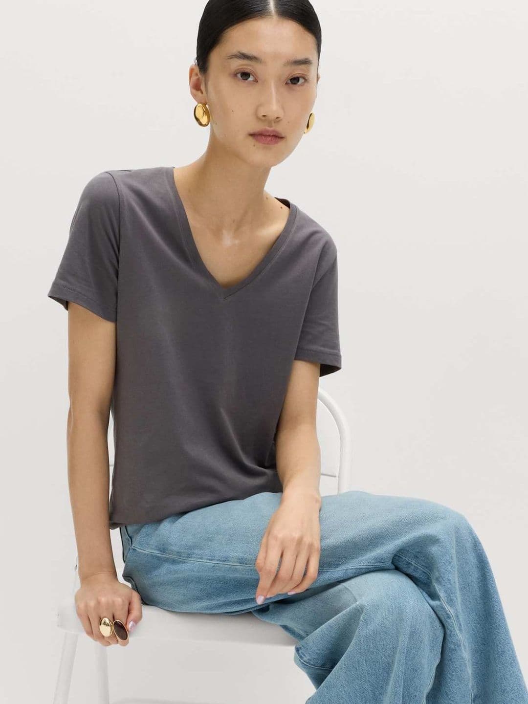 Marks & Spencer Pure Cotton V-Neck T-Shirt - view 1