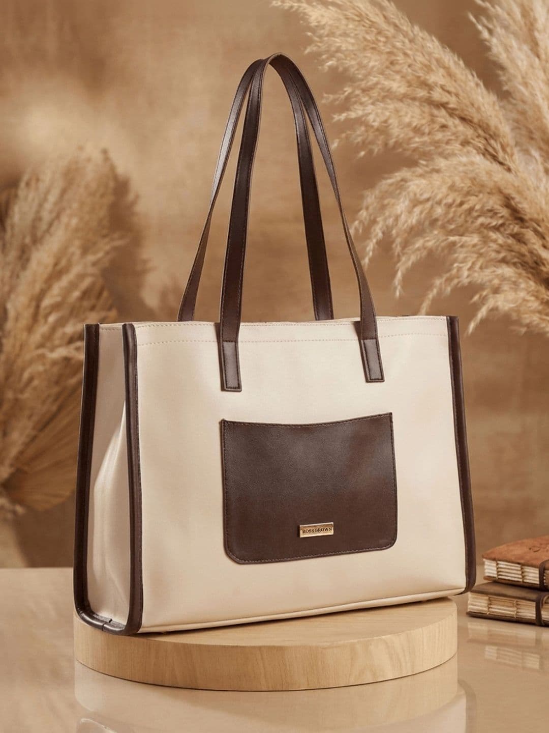 ROSS BROWN Colourblocked PU Oversized Structured Tote Bag - view 1