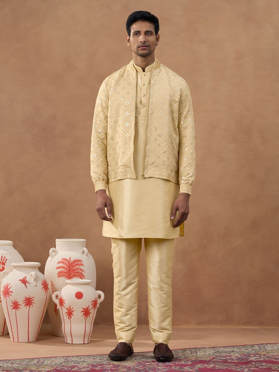 TheEthnic.Co Embroidered Mandarin Collar Sherwani Set - view 1