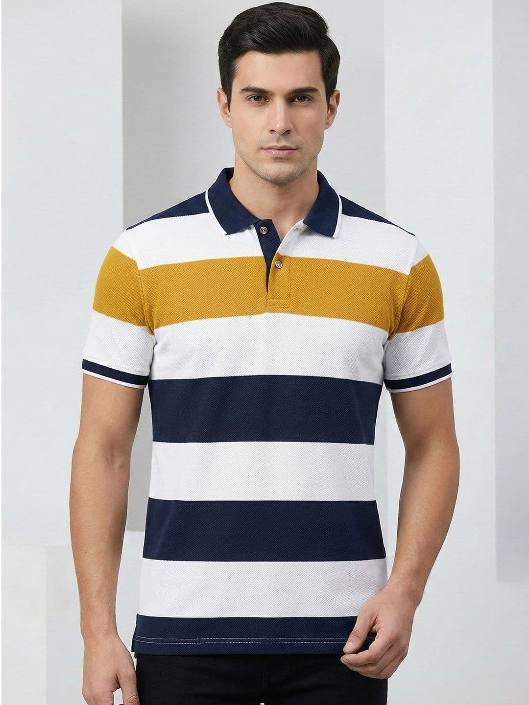INDISSH Men Striped Polo Collar T-shirt - view 1