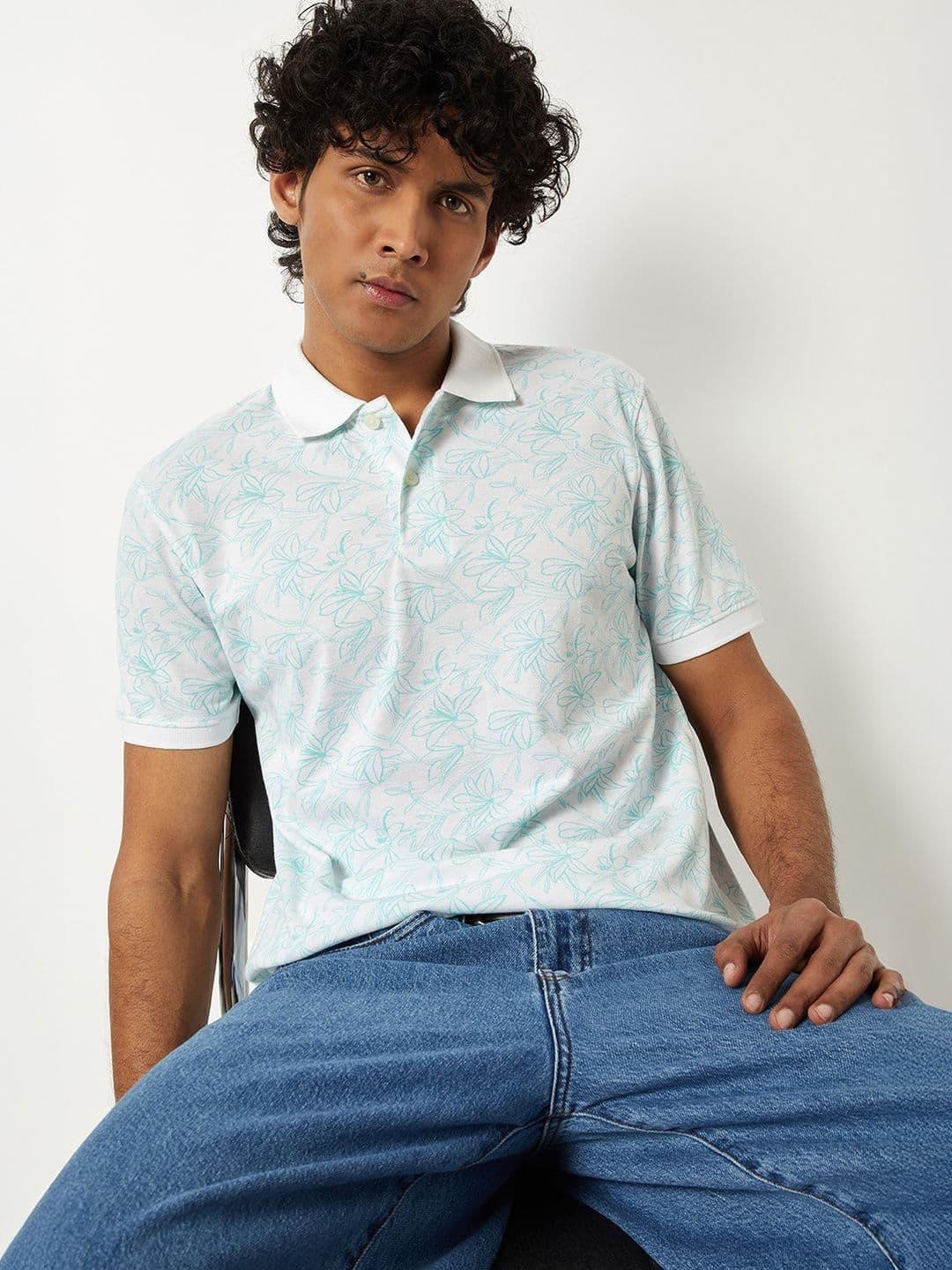 max Men Floral Printed Polo Collar Tropical T-shirt - view 1