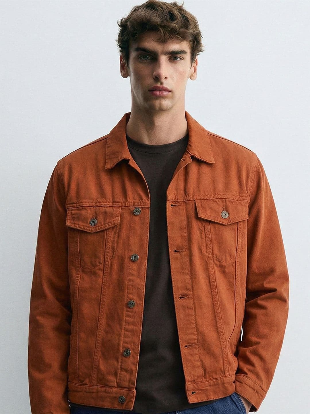 HIGHLANDER Men Rust Washed Denim Jacket with Patchwork - view 1