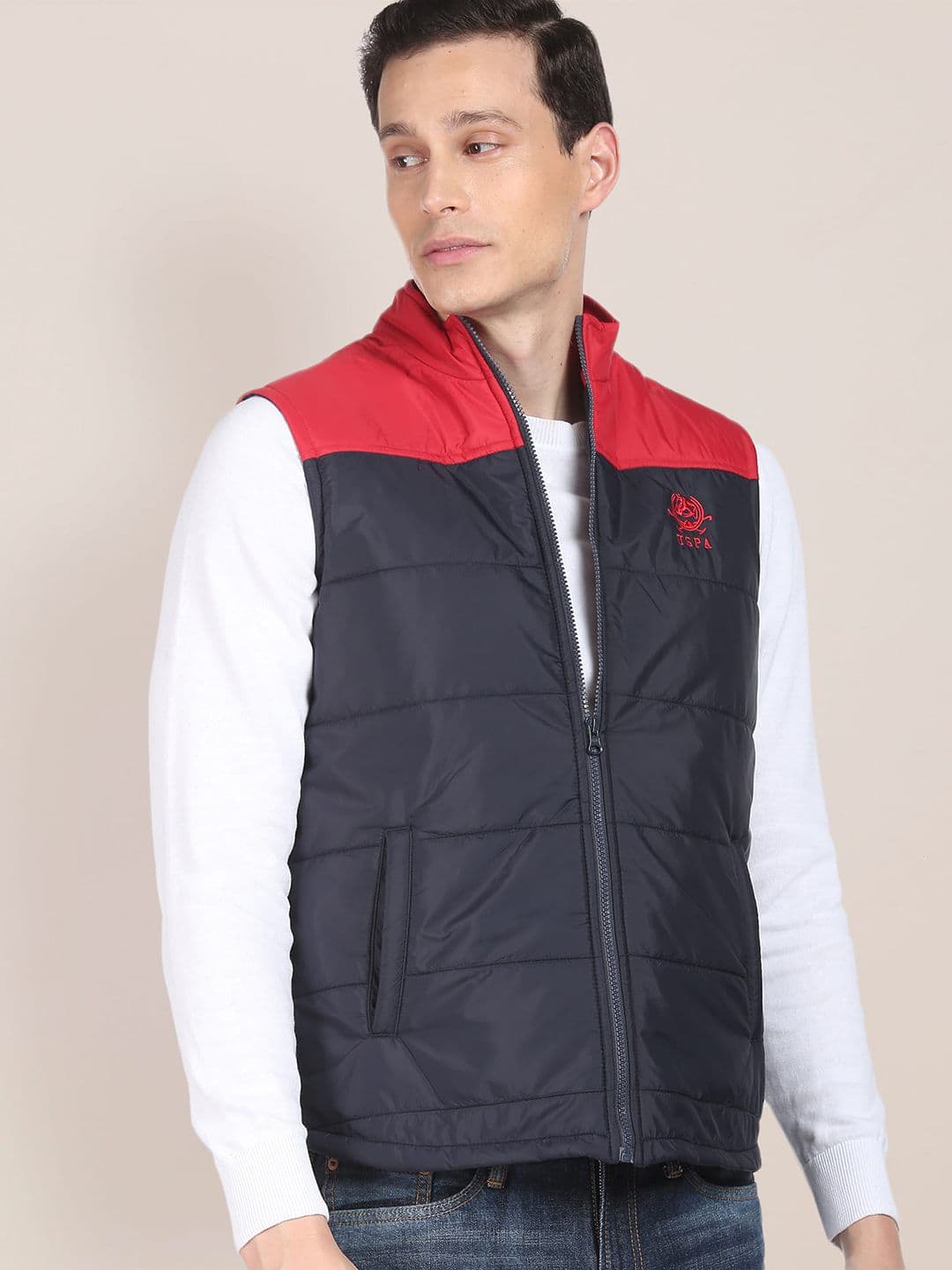 U.S. Polo Assn. Men Navy Blue Red Colourblocked Padded Jacket - view 1