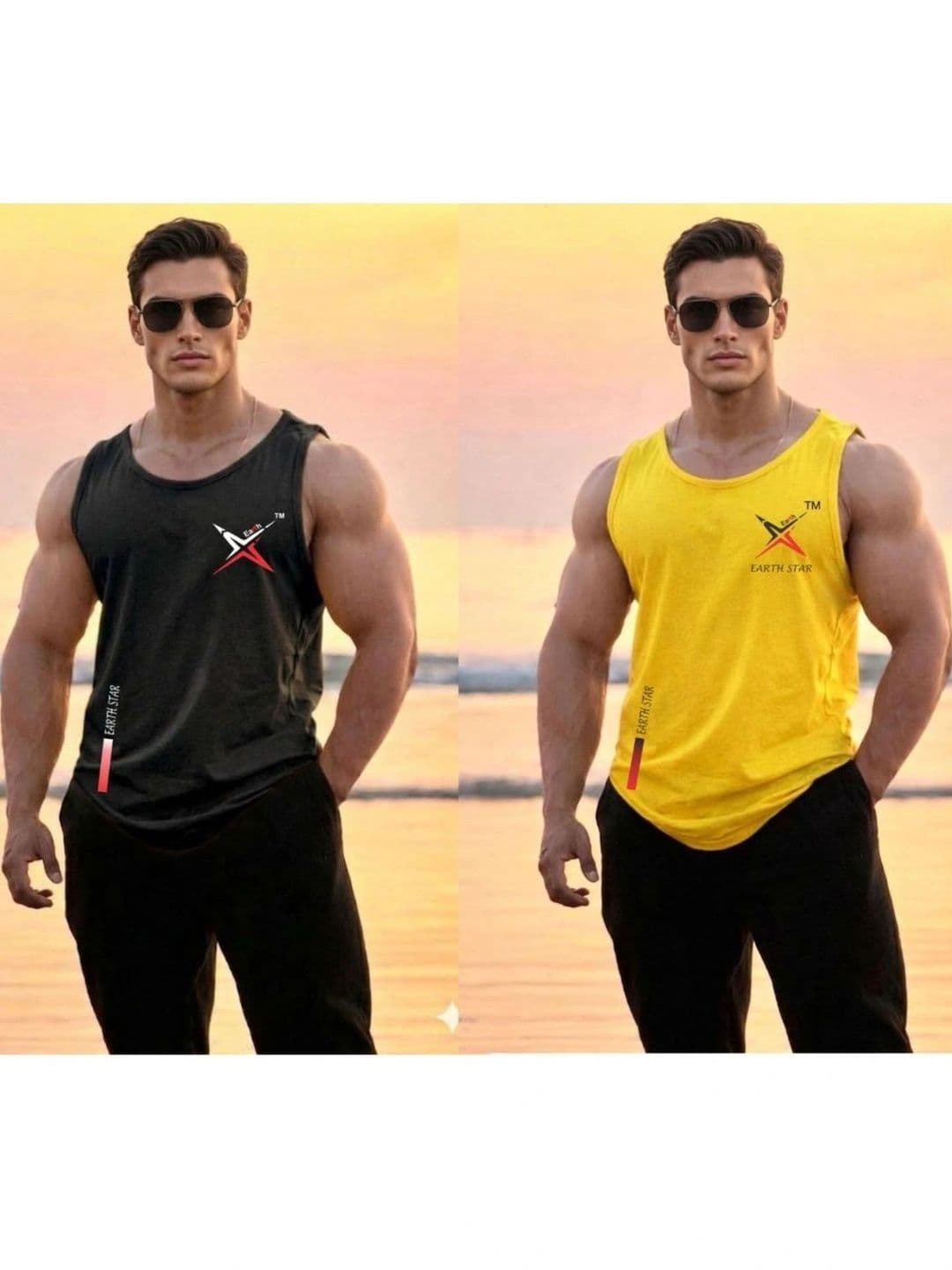 EARTH STAR Printed Cotton Gym Vest - view 1