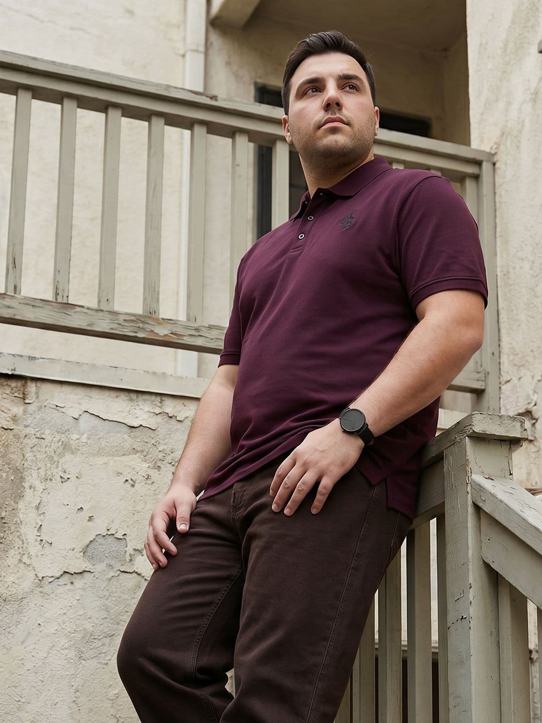 Sztori Plus Size Polo Collar Drop-Shoulder Sleeves Pure Cotton Relaxed Fit T-shirt - view 1