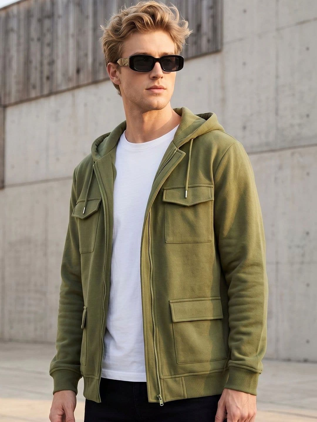 Hancock Men Fleece Bomber with Patchwork Oversize Jacket - view 1