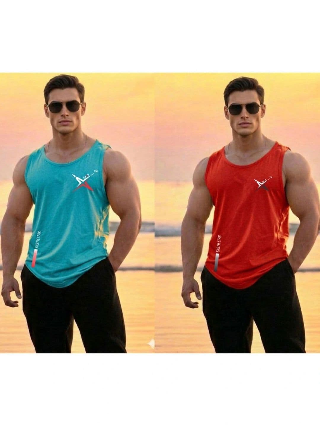 EARTH STAR Printed Cotton Gym Vest - view 1
