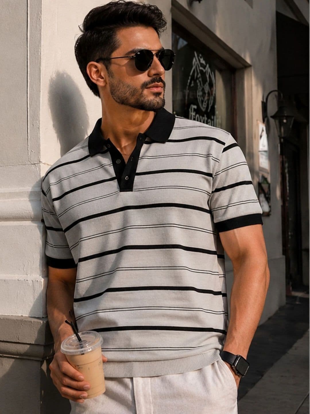 Maniac Men Striped Polo Collar T-shirt - view 1