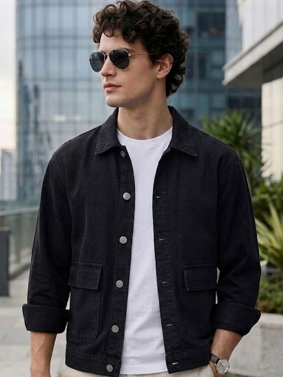 Urbano Fashion Men Spread Collar Solid Denim Jacket - view 1