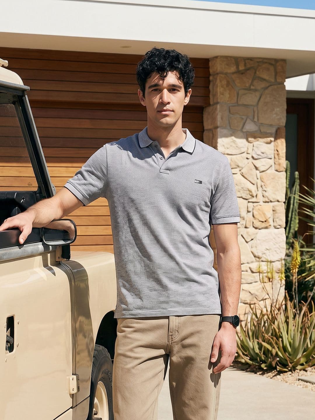 Mast & Harbour Knitted Polo Collar T-shirt - view 1