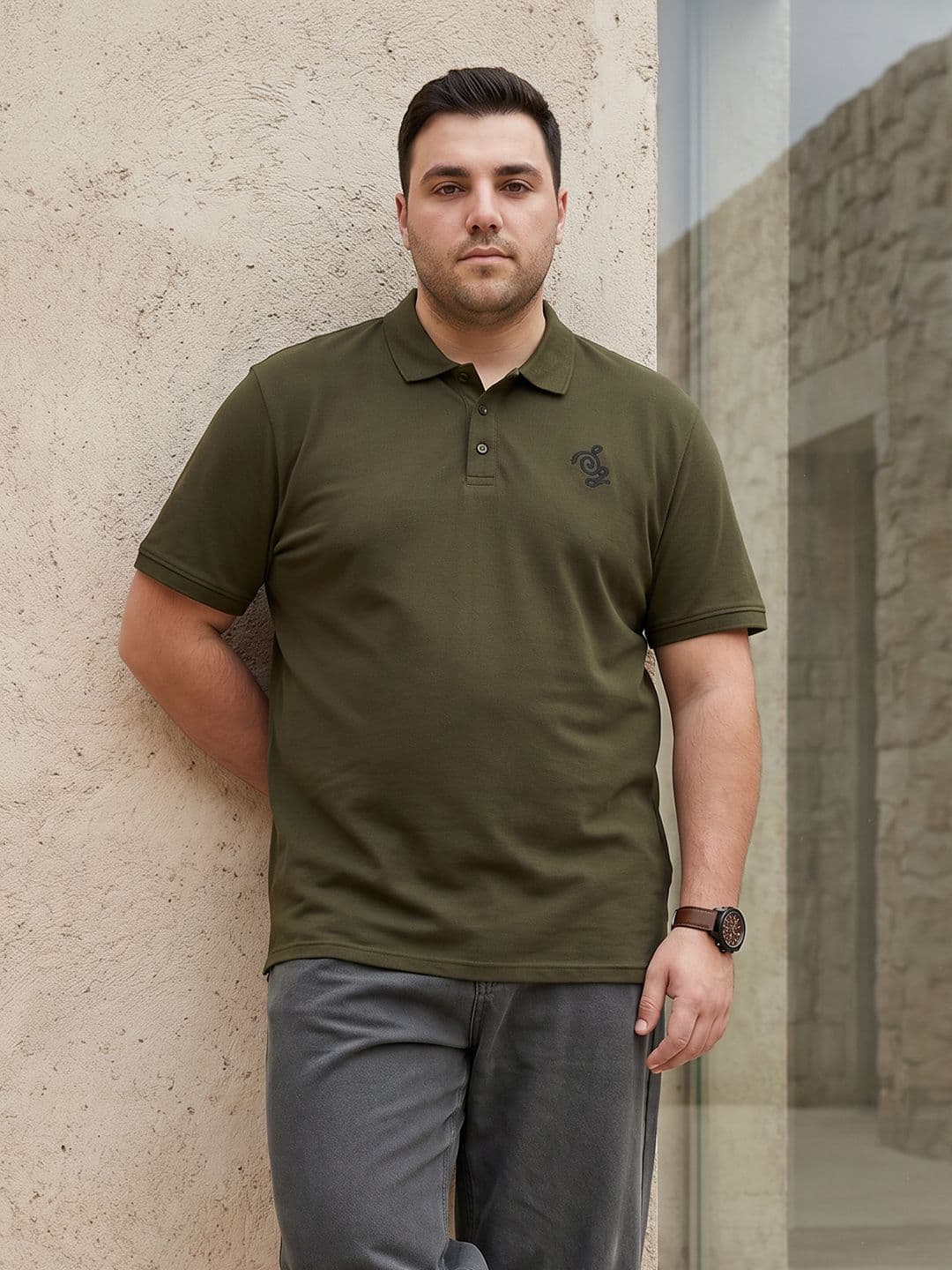 Sztori Plus Size Polo Collar Pure Cotton T-Shirt - view 1