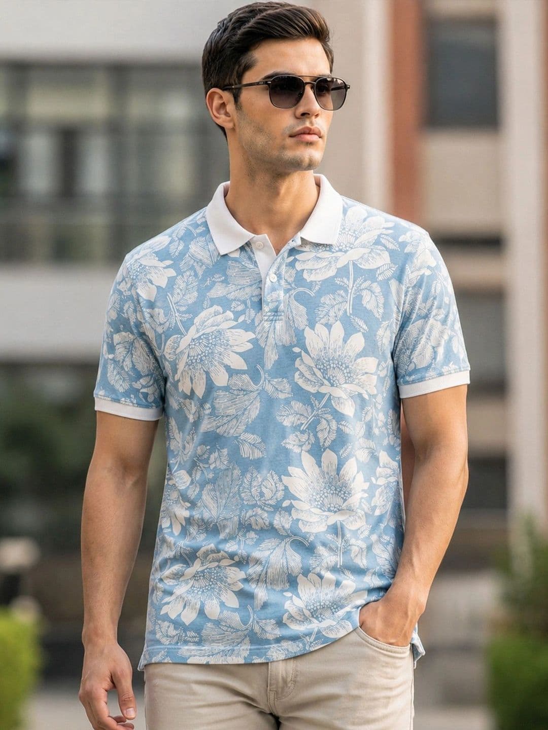 Utopium Men Floral Printed Polo Collar T-shirt - view 1